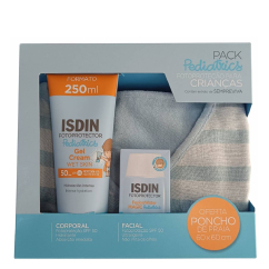 ISDIN Fotoprotector Pediatrics Pack Proteção Solar Infantil Fusion Water SPF50 50ml + Gel Cream SPF50 250ml + Oferta Poncho