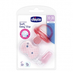 Chicco Kit Physio Soft Chupeta + Clip c/ Corrente 16-36M Rosa