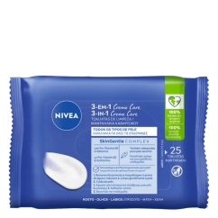 Nivea 3-em-1 Creme Care Toalhitas de Limpeza Desmaquilhantes 25unid.